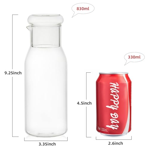 hjn Small Glass Pitcher Glass Water Carafe with Cup Lid, Fridge Water Jug Cold or Hot Beverages, Iced Tea, Milk, Juice 830ml/28oz & clear cup lid (Glass Pitcher-Clear cup lid) - Image 4