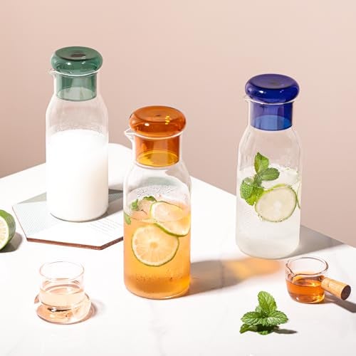 hjn Small Glass Pitcher Glass Water Carafe with Cup Lid, Fridge Water Jug Cold or Hot Beverages, Iced Tea, Milk, Juice 830ml/28oz & clear cup lid (Glass Pitcher-Clear cup lid) - Image 5