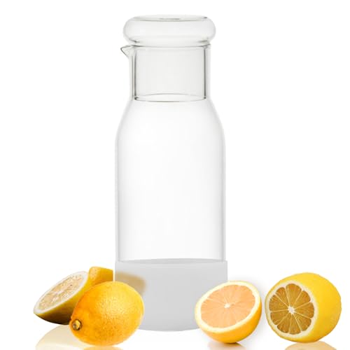 hjn Small Glass Pitcher Glass Water Carafe with Cup Lid, Fridge Water Jug Cold or Hot Beverages, Iced Tea, Milk, Juice 830ml/28oz & clear cup lid (Glass Pitcher-Clear cup lid) - Image 1