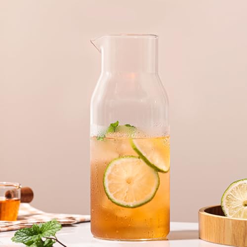 hjn Small Glass Pitcher Glass Water Carafe with Cup Lid, Fridge Water Jug Cold or Hot Beverages, Iced Tea, Milk, Juice 830ml/28oz & clear cup lid (Glass Pitcher-Clear cup lid) - Image 2