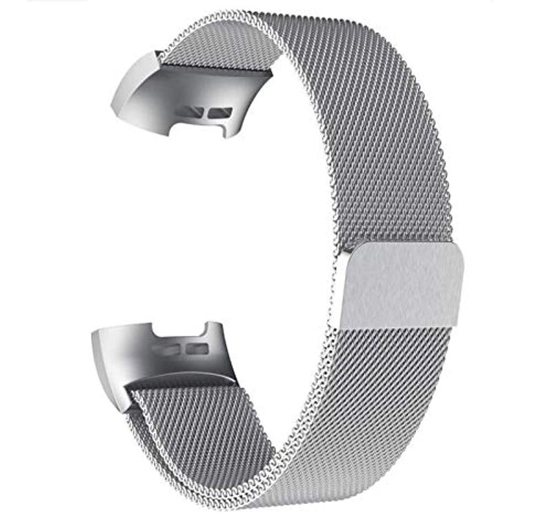 SKEIDO Milanese Stainless Steel Replacement Strap Compatible with Fitbit Charge 3 – Silver Sports Watch Band for Men & Women - Image 1