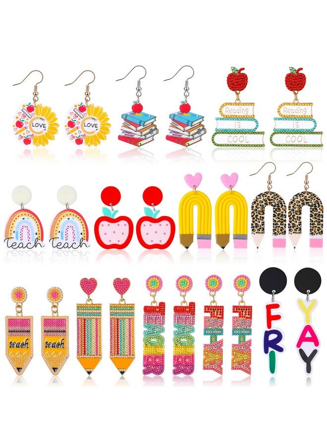 باتيير مجموعة أقراط متدلية من الأكريليك مكونة من 12 زوجًا من هدايا المعلمات للنساء، مجموعة مجوهرات لتقدير المعلمات والعودة إلى المدرسة (قوس قزح) - Image 1