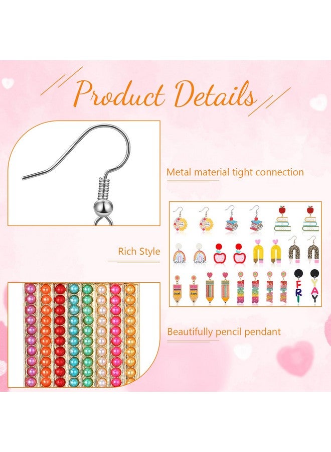 باتيير مجموعة أقراط متدلية من الأكريليك مكونة من 12 زوجًا من هدايا المعلمات للنساء، مجموعة مجوهرات لتقدير المعلمات والعودة إلى المدرسة (قوس قزح) - Image 2