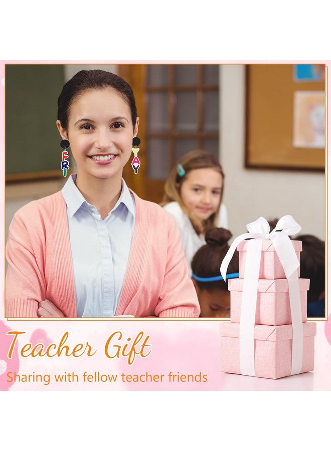 باتيير مجموعة أقراط متدلية من الأكريليك مكونة من 12 زوجًا من هدايا المعلمات للنساء، مجموعة مجوهرات لتقدير المعلمات والعودة إلى المدرسة (قوس قزح) - Image 3