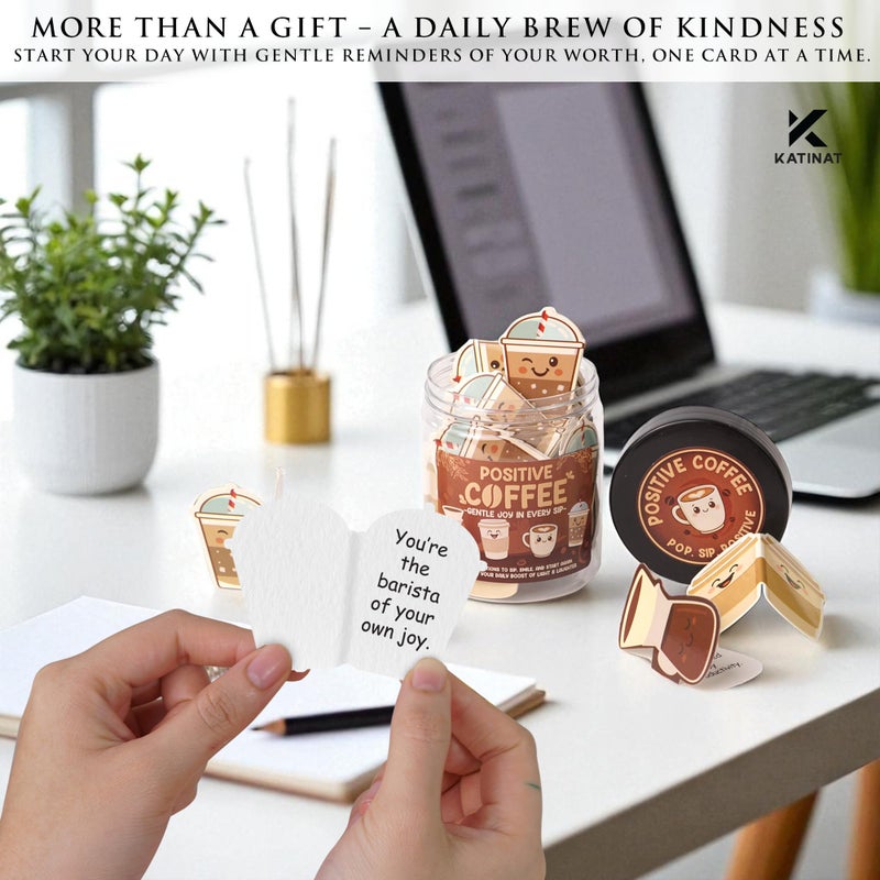 KATINAT Positive Coffee Jar- 60 Funny Coffee Lover Gifts for Women Men, Birthday Gifts for Women Men Teens Easter Basket Stuffers for Teen Girls Son Mom Dad Daughter Sister Friend Coworkers Teachers Gift - Image 4