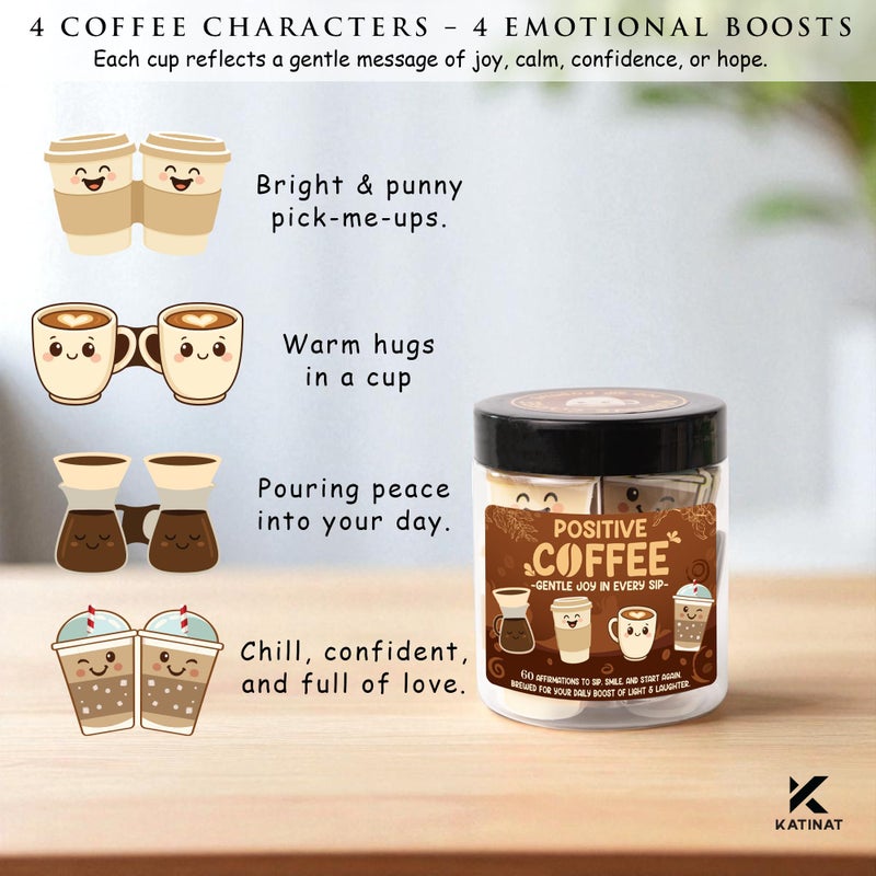KATINAT Positive Coffee Jar- 60 Funny Coffee Lover Gifts for Women Men, Birthday Gifts for Women Men Teens Easter Basket Stuffers for Teen Girls Son Mom Dad Daughter Sister Friend Coworkers Teachers Gift - Image 3