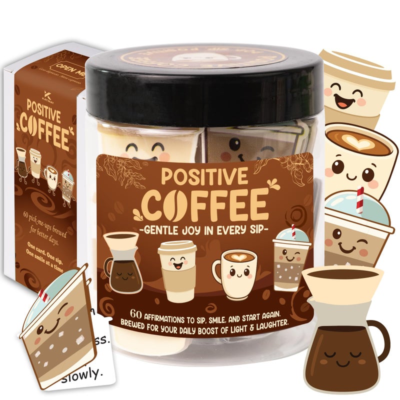 KATINAT Positive Coffee Jar- 60 Funny Coffee Lover Gifts for Women Men, Birthday Gifts for Women Men Teens Easter Basket Stuffers for Teen Girls Son Mom Dad Daughter Sister Friend Coworkers Teachers Gift - Image 1