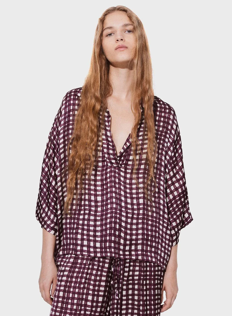 PARFOIS Checked V-Neck Top