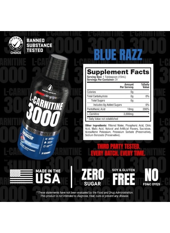 ProSupps L-Carnitine 3000 Liquid Fat Burner - Blue Raspberry - 31 Servings - Stimulant-Free Metabolic Energy Booster & Weight Management Support - Image 3