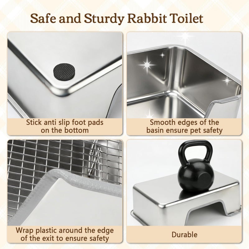 Rypet Large Rabbit Litter Box, Bunny Litter Box High Side with 304 Stainless Steel Sifting Tray, Metal Small Animal Litter Pan with Pet Food Bowl and Water Bottle, Non-Slip Easy to Clean Odor Control - Image 4