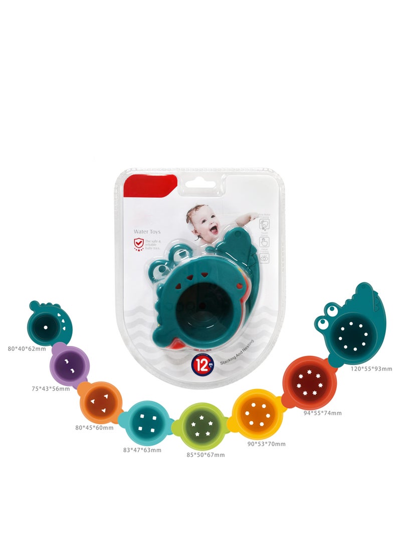 هوانجر Generic Baby Bath Stacking Cups, 7 Colourful Water Toys with Frog Design, Educational Bath Time Fun, 6+ Months