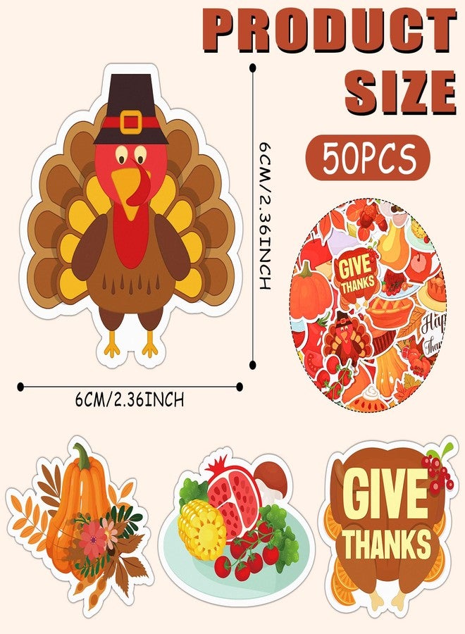 XIHIRCD Pack of 50 Thanksgiving Stickers, Cute Autumn Stickers for Children Adults Autumn Envelope Seal Labels Turkey Stickers for Scrapbooking Greeting Card Gift Bag Party Accessories - Image 2
