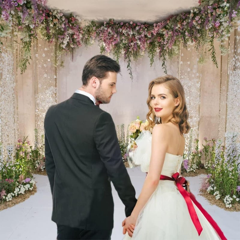 Renaiss خلفية زفاف رينيس 7x7 قدم قوس الرومانسية زهور تتفتح ستارة لامعة حفل مهد عرس تصوير خلفية لاحتفالات الذكرى زفاف ديكور حفلة استوديو تصوير - Image 3