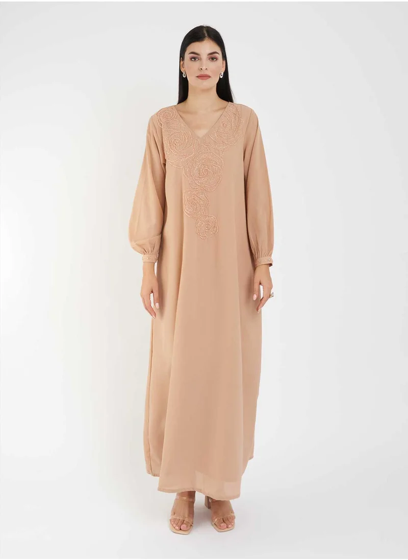 كشخة Solid Jalabiya with Yoke Embroidery