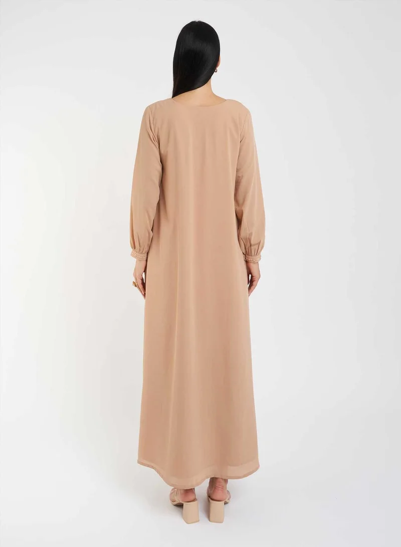 KASHKHA Solid Jalabiya with Yoke Embroidery