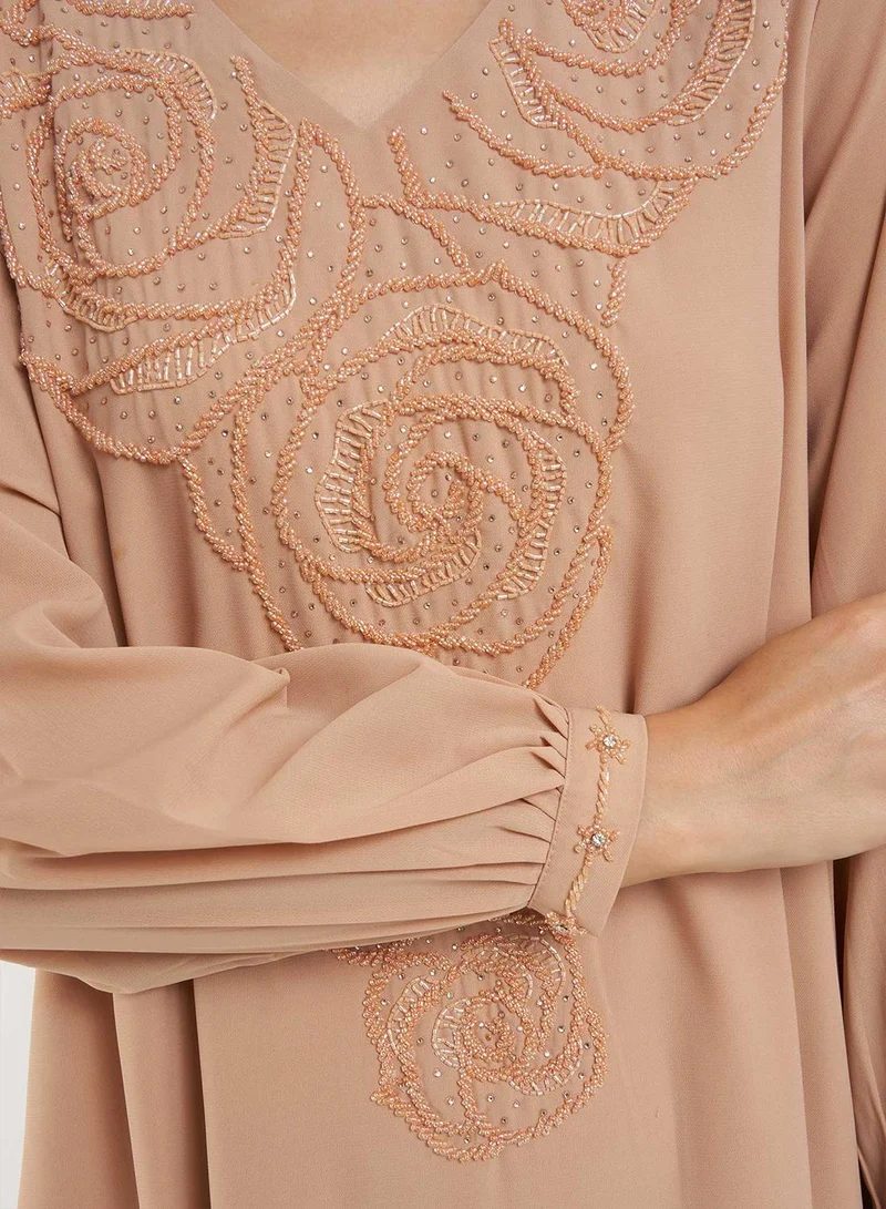 KASHKHA Solid Jalabiya with Yoke Embroidery