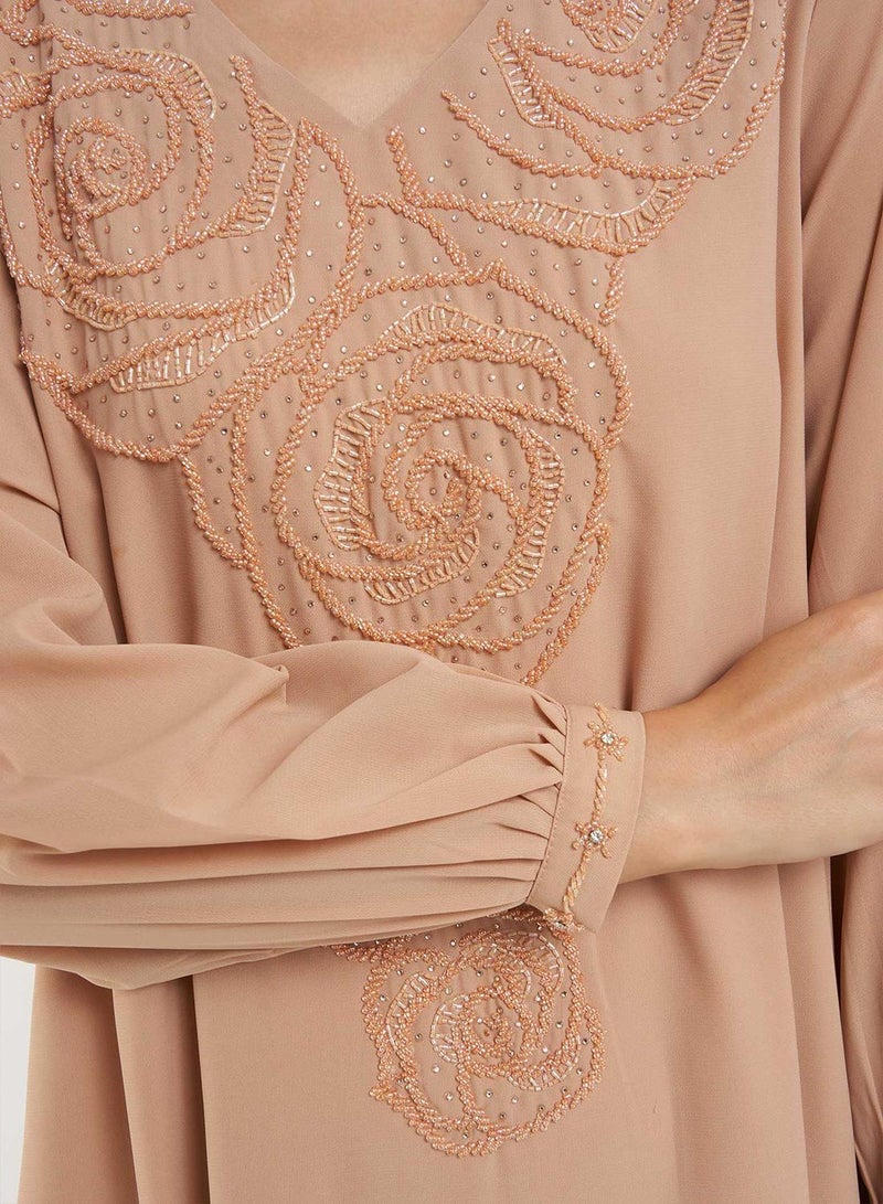 KASHKHA Solid Jalabiya with Yoke Embroidery - Image 5