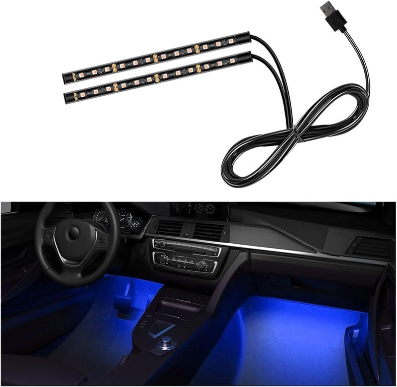 Sylvil شريط إضاءة LED للسيارة، 24 لمبة RGB نيون لإضاءة الأجواء الداخلية، إضاءة ليلية محيطة أسفل لوحة القيادة بجهد 12 فولت، مصباح زخرفي داخلي للسيارة بمنفذ USB، إكسسوارات سيارة عالمية (أزرق) - Image 1