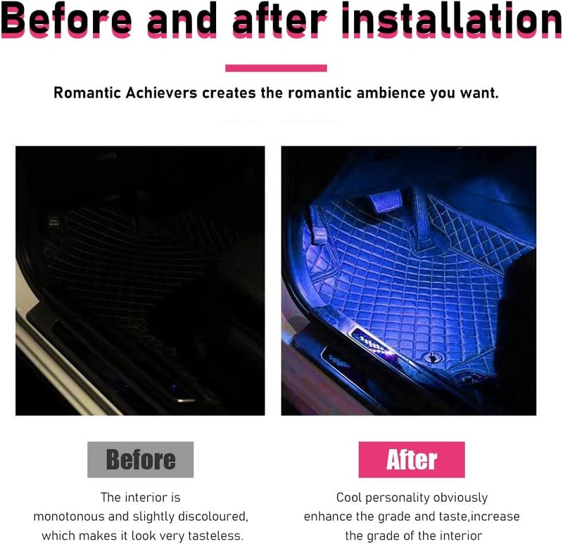 Sylvil شريط إضاءة LED للسيارة، 24 لمبة RGB نيون لإضاءة الأجواء الداخلية، إضاءة ليلية محيطة أسفل لوحة القيادة بجهد 12 فولت، مصباح زخرفي داخلي للسيارة بمنفذ USB، إكسسوارات سيارة عالمية (أزرق) - Image 5