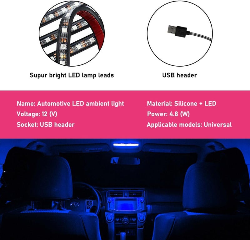 Sylvil شريط إضاءة LED للسيارة، 24 لمبة RGB نيون لإضاءة الأجواء الداخلية، إضاءة ليلية محيطة أسفل لوحة القيادة بجهد 12 فولت، مصباح زخرفي داخلي للسيارة بمنفذ USB، إكسسوارات سيارة عالمية (أزرق) - Image 3