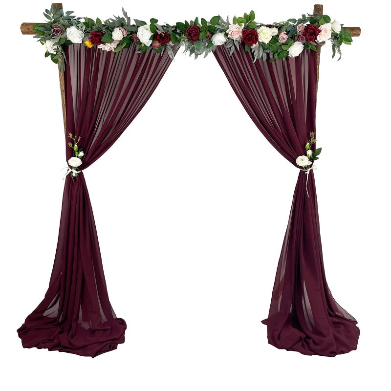 EHLDekol Sheer Chiffon Backdrop Curtains 10ft x 10ft Chiffon Fabric Drapes for Wedding Long Sheer Curtain for Living Room Arch Party Stage DecorationBurgundy 120 x 120 Inch