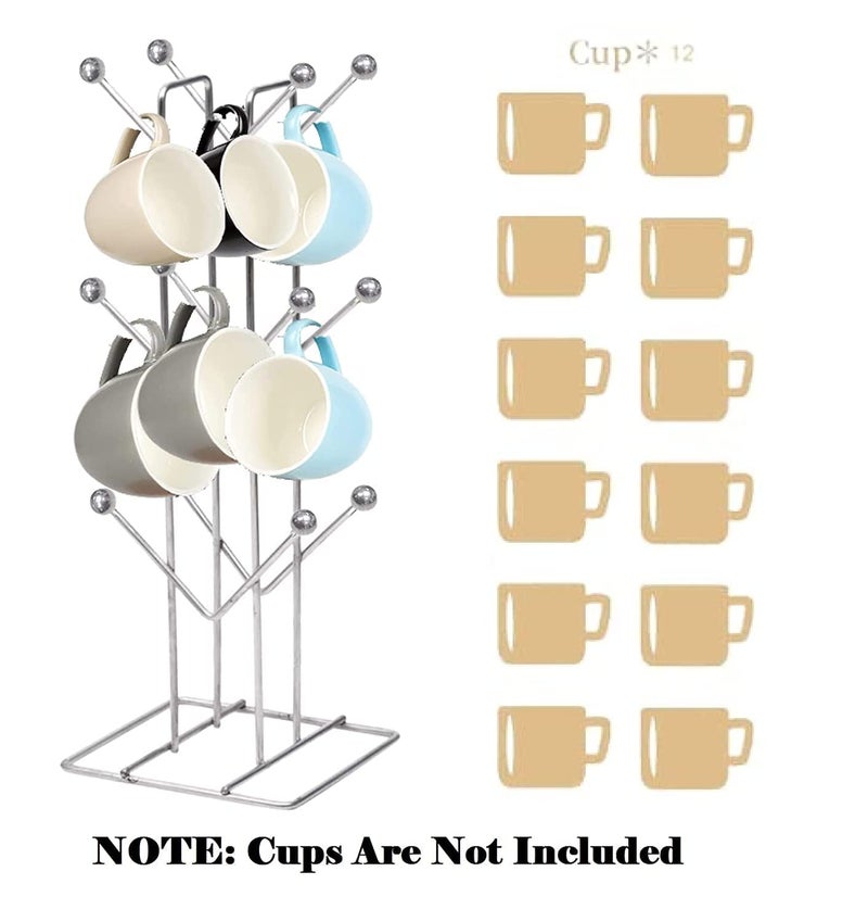 TechSrmaji™ Stainless Steel Kitchens V Shape 12 Cup Stand for Kitchen Dinning Table Coffee Cup Holder Stand Tree Stand Multifunction Under Shelf Tea Mug Holder Silver (Pack of 1) - Image 5