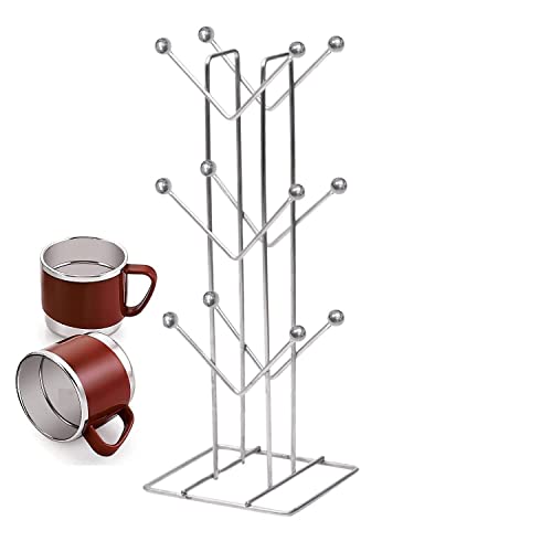 TechSrmaji™ Stainless Steel Kitchens V Shape 12 Cup Stand for Kitchen Dinning Table Coffee Cup Holder Stand Tree Stand Multifunction Under Shelf Tea Mug Holder Silver (Pack of 1) - Image 2