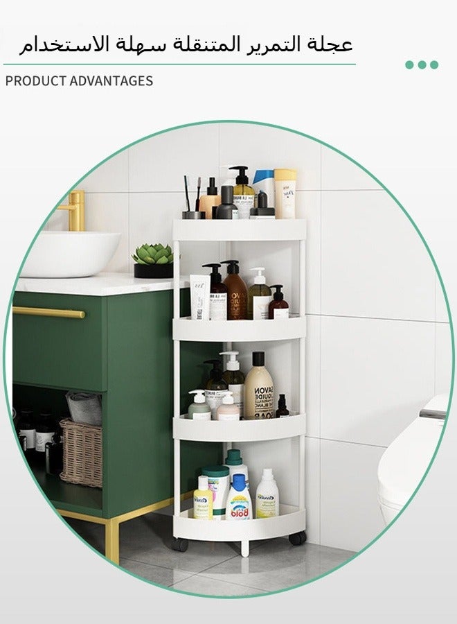 BLOOMING TIME 4-Tier Storage Cart, Triangle Corner Shelf Rack, Utility Rolling Cart Kitchen Storage Organizer, Mobile Shelving Unit Cart with Wheels for Bathroom, Laundry, Living Room，kitchen (White)  - Image 2