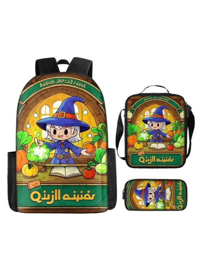 Cartoon three-piece schoolbag with front pocket - 641  - Image 1