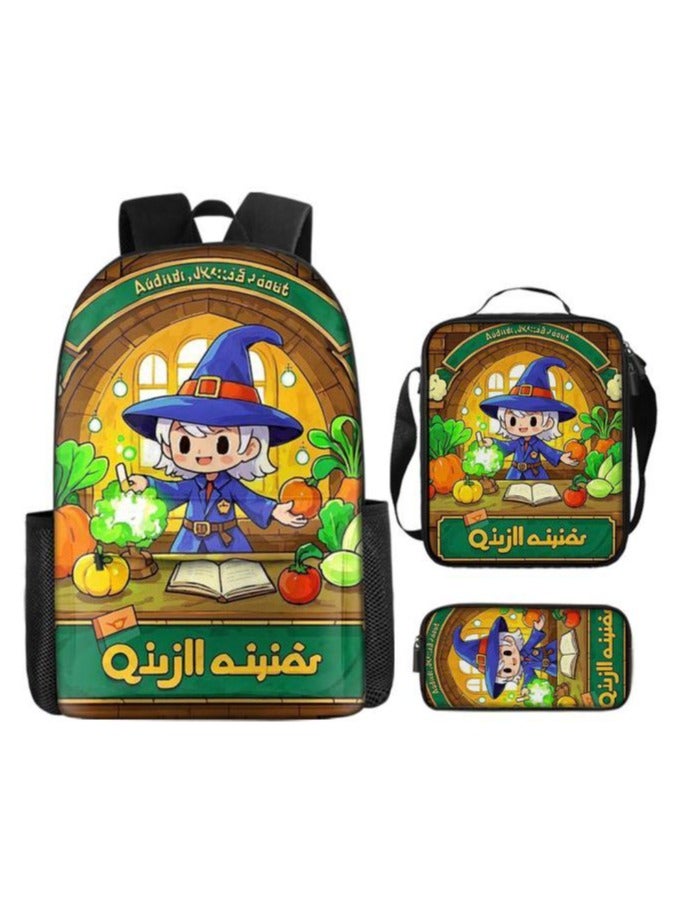 Cartoon three-piece schoolbag with front pocket - 641  - Image 2