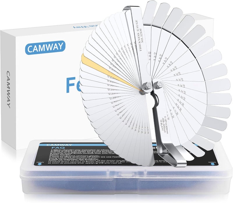CAMWAY مجموعة 2 قطعة من أدوات قياس الفجوات من الفولاذ المقاوم للصدأ - مجموعة أدوات قياس الفجوات المستقيمة والمائلة 0.0015-0.035 بوصة / 0.04-0.88 مم - Image 1