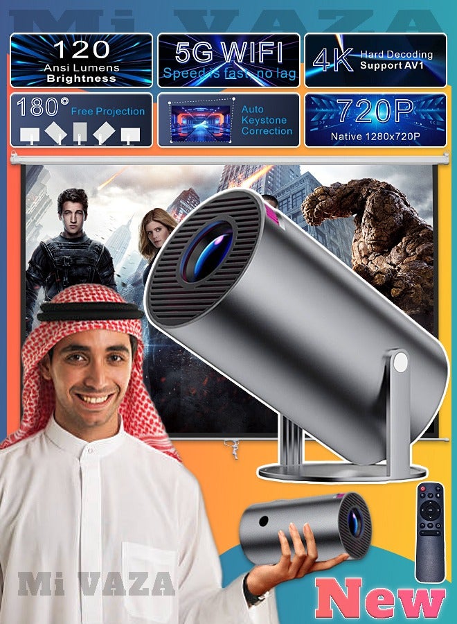 Rotatable Mini Projector - Support 4K - Smart Projector with 5G Dual-band Wifi and Bluetooth 5.0 - Mobile Home Theater - Compatible With Android/iOS/Windows/TV Stick/HDMI/USB. - Image 1