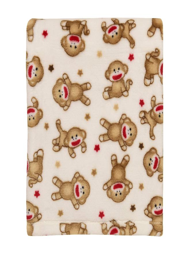 Baby Starters Baby Starters Super Soft Sock Monkey Baby Blanket for Newborns and New Moms (Ivory and Red, 30"x40") - Image 1