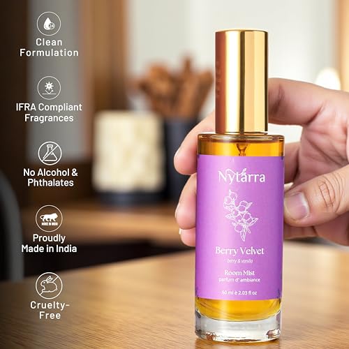 Nytarra Room Mist Spray Berry Velvet | No Alcohol, No Parabens, No Toxins, Vegan | Room Air Freshener, Fragrance for Living Room, Washroom, Bedroom, Home, Office | Vanilla and Mixed Berries - Image 3