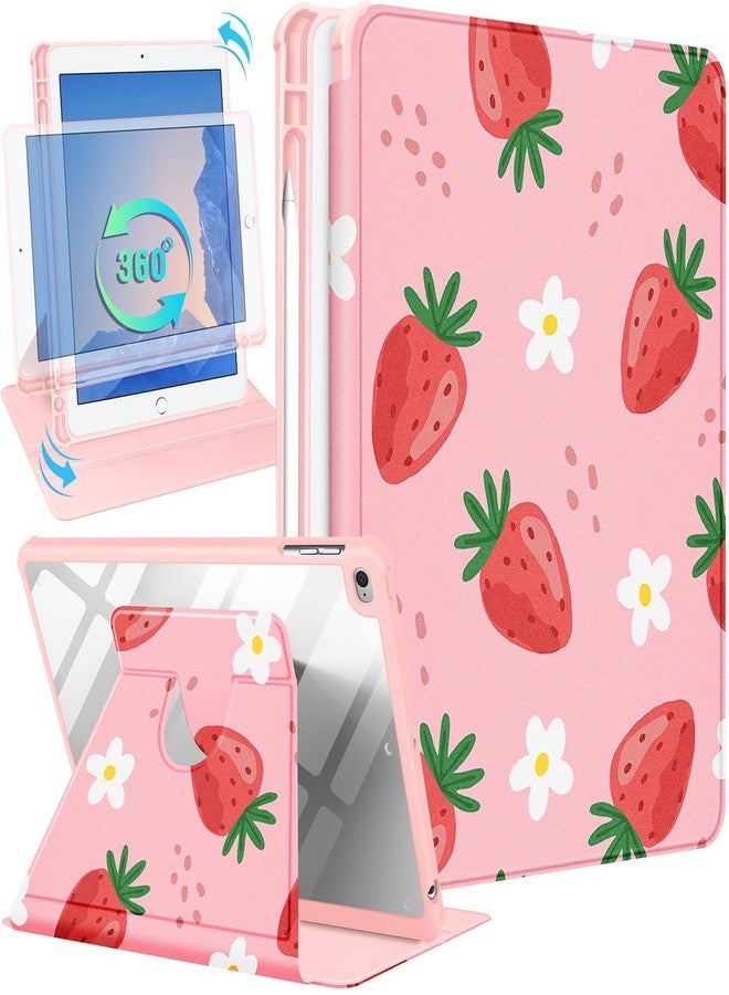 Kidcube for iPad 5th/6th Generation Case, for iPad Air 1st/2nd Gen, for iPad Pro 9.7 Inch Case Women Girls Cute Folio Cover with Pencil Holder Girly Strawberry Design Rotating Stand Cases 2018/2017 - Image 1