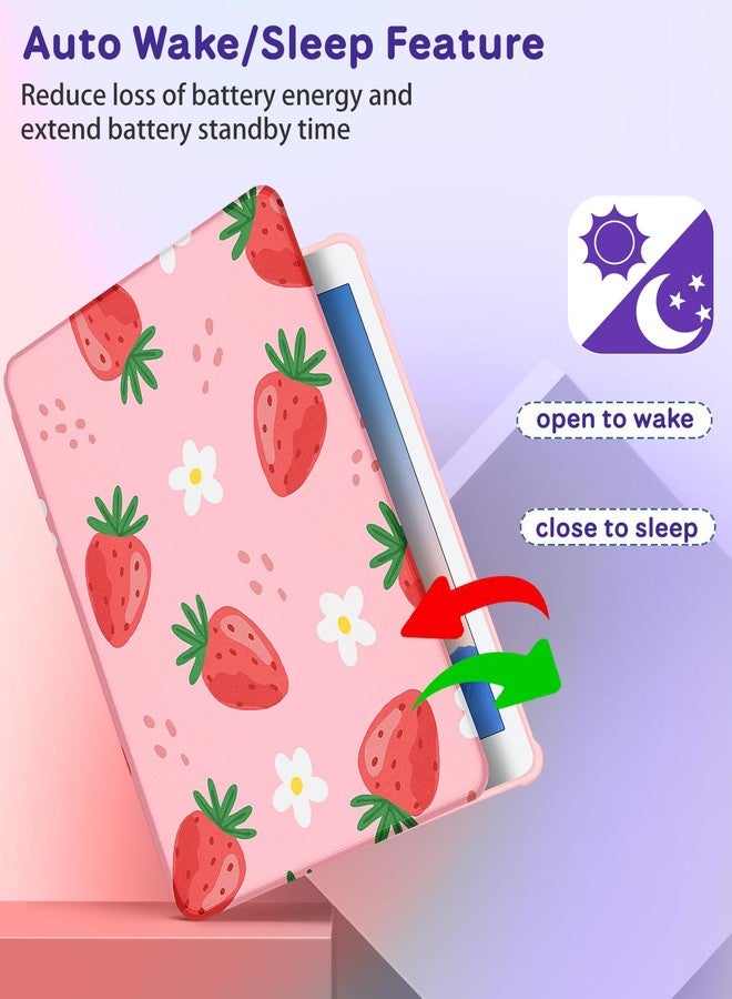 Kidcube for iPad 5th/6th Generation Case, for iPad Air 1st/2nd Gen, for iPad Pro 9.7 Inch Case Women Girls Cute Folio Cover with Pencil Holder Girly Strawberry Design Rotating Stand Cases 2018/2017 - Image 5