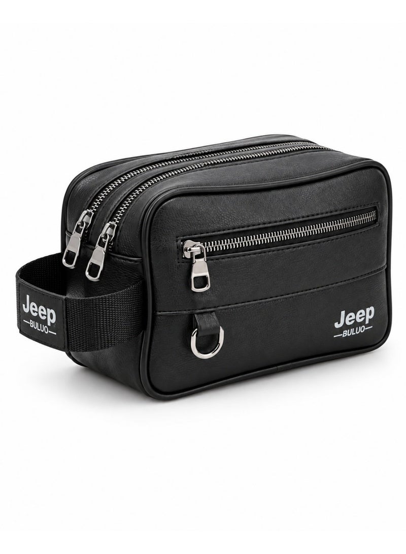 جيب حقيبة يد رجالية جلد متعددة الجيوب – موديل Jeep – لون أسود - Image 1