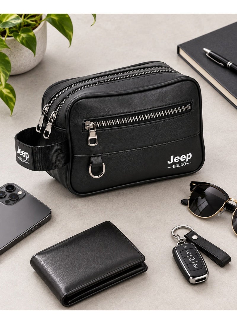 جيب حقيبة يد رجالية جلد متعددة الجيوب – موديل Jeep – لون أسود - Image 5