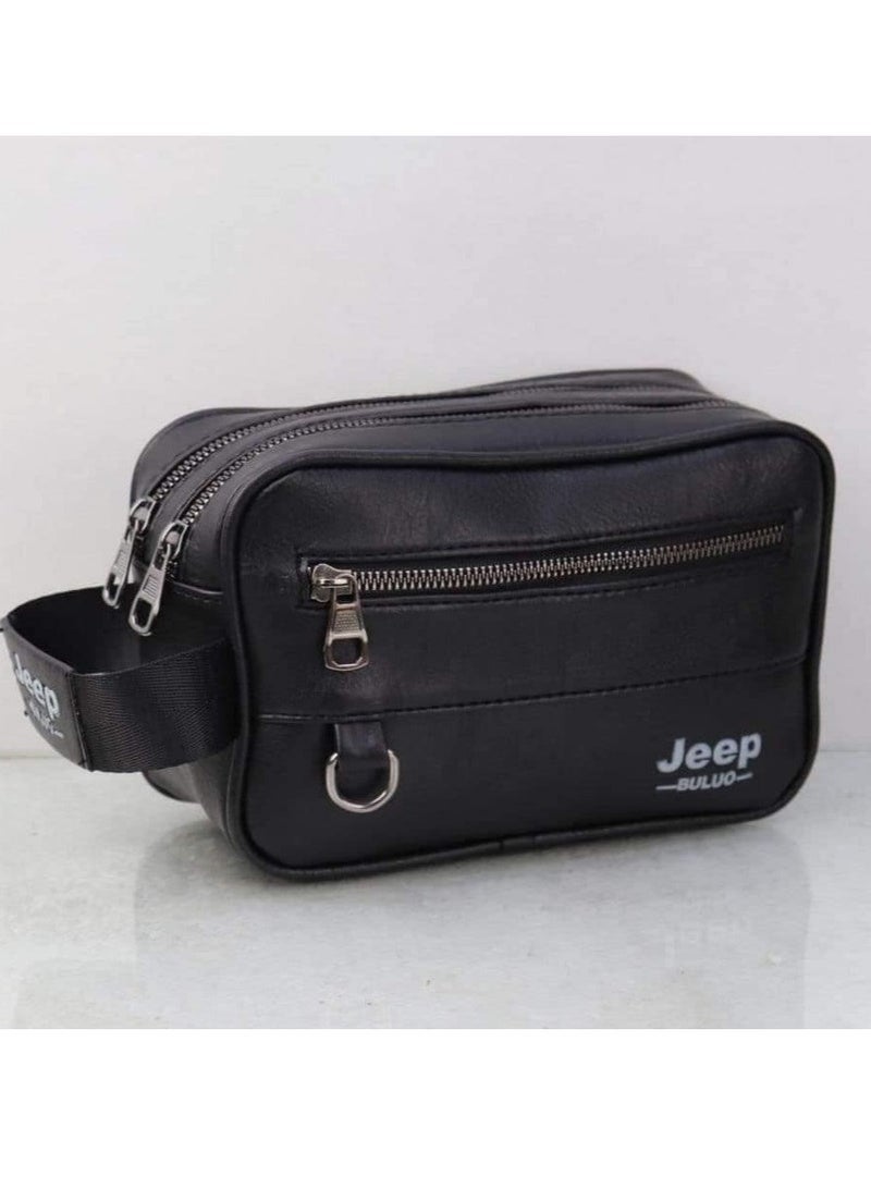 جيب حقيبة يد رجالية جلد متعددة الجيوب – موديل Jeep – لون أسود - Image 3