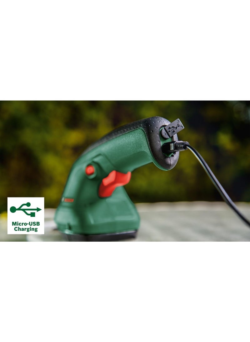 بوش Bosch Home & Garden Shears Easy Shear, Cordless Grass & Shrub Trimmer, Lightweight & Compact, Tool-Free Blade Change, 3.6V Integrated Battery, Includes USB Cable & Blades - Image 2