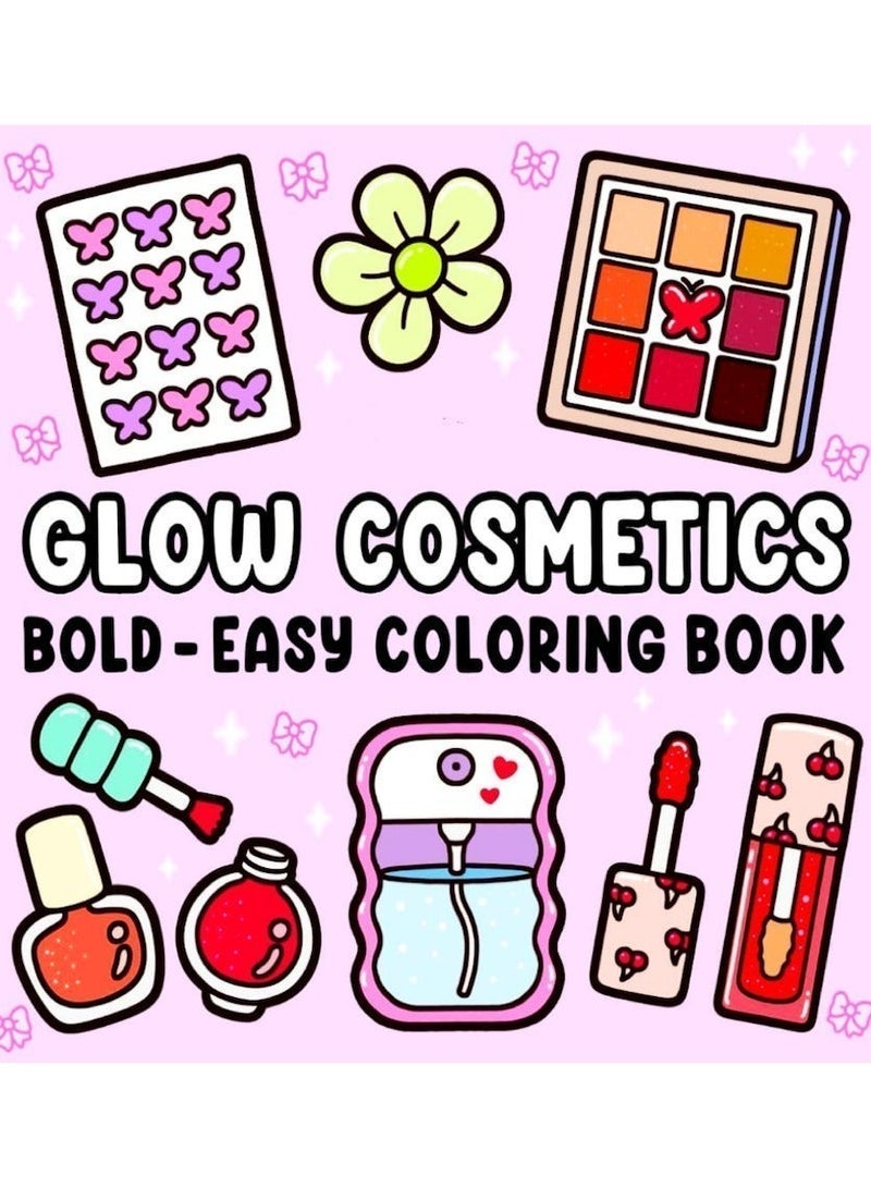 SUZZ Glow Cosmetics: Coloring Book for Adults and Kids, 52 Hand-drawn Pages, 8.5 x 8.5 Inches, Bold and Easy, Simple and Big Designs for Relaxation Featuring Cosmetic Items, Makeup, and Skincare Products (Bold & Easy Coloring) - Image 1