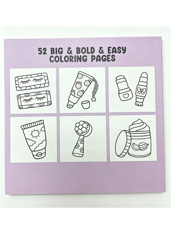 SUZZ Glow Cosmetics: Coloring Book for Adults and Kids, 52 Hand-drawn Pages, 8.5 x 8.5 Inches, Bold and Easy, Simple and Big Designs for Relaxation Featuring Cosmetic Items, Makeup, and Skincare Products (Bold & Easy Coloring) - Image 5