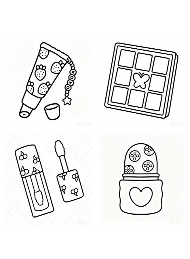 SUZZ Glow Cosmetics: Coloring Book for Adults and Kids, 52 Hand-drawn Pages, 8.5 x 8.5 Inches, Bold and Easy, Simple and Big Designs for Relaxation Featuring Cosmetic Items, Makeup, and Skincare Products (Bold & Easy Coloring) - Image 3