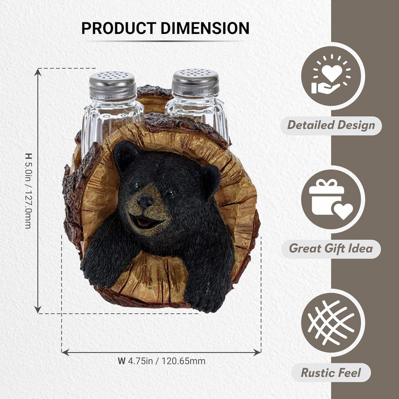 Pine Ridge Black Bear Salt and Pepper Shakers - Blackbear in a Log Spices and Seasonings Set Table Decor - Glass Salt and Pepper Shakers Rustic Wilderness Home Decor - Salt and Pepper Table Set - Image 2