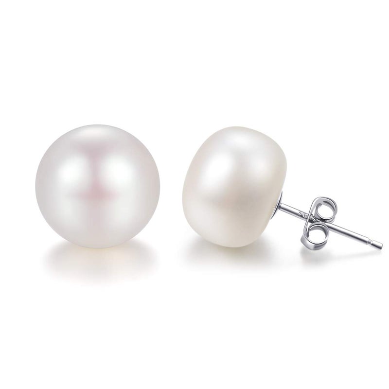 Lantine 11-12mm Pearl Earrings Sterling Silver 925 Freshwater Cultured Pearl Stud Earrings For Women - Image 4