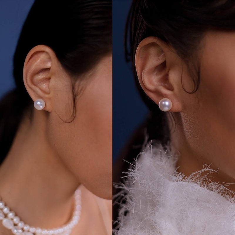 Lantine 11-12mm Pearl Earrings Sterling Silver 925 Freshwater Cultured Pearl Stud Earrings For Women - Image 2