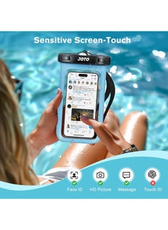 JOTO Universal Waterproof Phone Pouch Cellphone Dry Bag Case Cruise Beach Essentials for iPhone 15 14 13 12 11 Pro Max 8 7, Galaxy S23 S22 S21, Pixel up to 7" -Blue  - Image 4