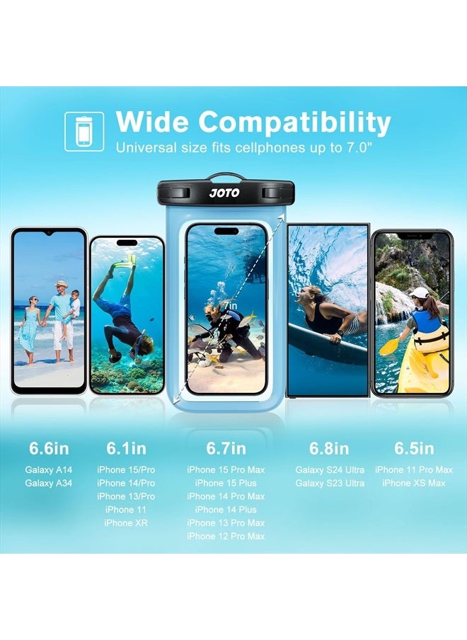 JOTO - Universal Waterproof Phone Pouch Cellphone Dry Bag Case Cruise Beach Essentials for iPhone 15 14 13 12 11 Pro Max 8 7, Galaxy S23 S22 S21, Pixel up to 7" -Blue - Image 1
