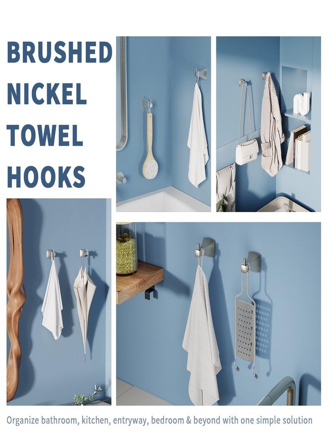WZRUA Towel Hooks for Bathrooms, 2 Pack Brushed Nickel Stainless Steel and Zinc Alloy Hand Towel Holder Wall Mount, Heavy Duty Hanging Hooks for Kitchen, Closet, Pool, Coats, Shower, Robe - Image 2