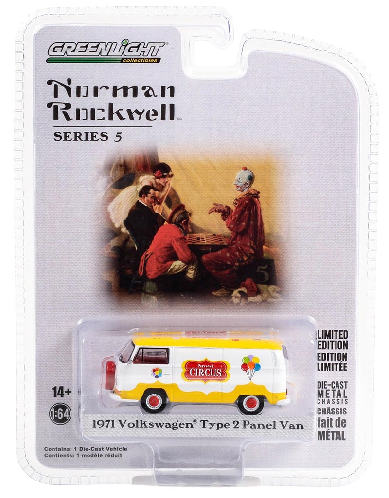 GreenLight 1971 Type 2 Panel Van Yellow and White with Red Interior Percevel Circus Norman Rockwell Series 5 164 Diecast Model Car by Greenlight 54080F - Image 2